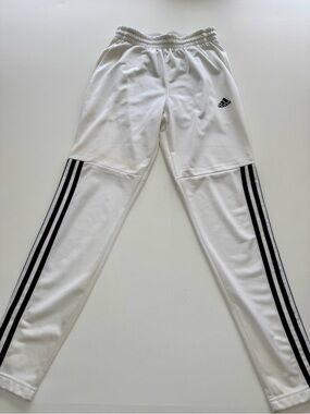 adidas White Joggers with Black Triple Stripes - Kids